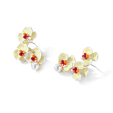 Multi Butterfly Orchids Pearl Long Earrings